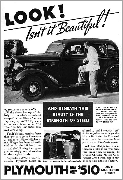 1935 Plymouth reklaminis straipsnis